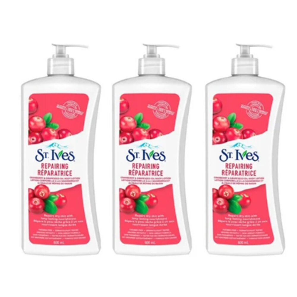 3x St. Ives Repairing Body Lotion 21 oz Cranberry and Grapeseed Oil